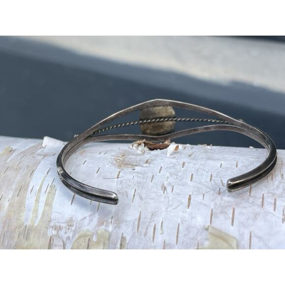 Vintage Native Navajo Sterling Silver Malachite Cuff Bracelet Southwestern 6” - Picture 3 of 4